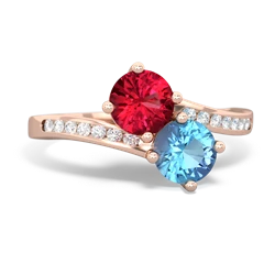 Lab Ruby Channel Set Two Stone 14K Rose Gold ring R5303