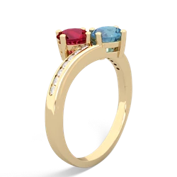 Lab Ruby Channel Set Two Stone 14K Yellow Gold ring R5303