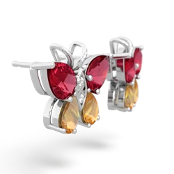 Lab Ruby Butterfly 14K White Gold earrings E2215