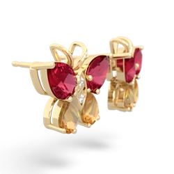 Lab Ruby Butterfly 14K Yellow Gold earrings E2215