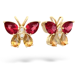 Lab Ruby Butterfly 14K Yellow Gold earrings E2215