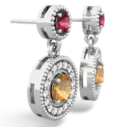Lab Ruby Halo Dangle 14K White Gold earrings E5319