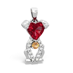 Lab Ruby Puppy Love 14K White Gold pendant P5800