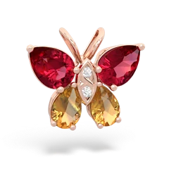 Lab Ruby Butterfly 14K Rose Gold pendant P2215