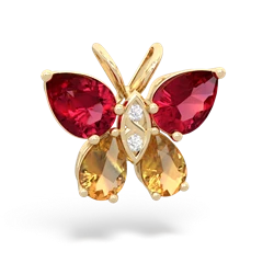 Lab Ruby Butterfly 14K Yellow Gold pendant P2215