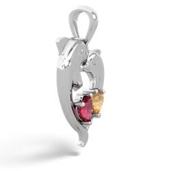 Lab Ruby Dolphin Heart 14K White Gold pendant P5820