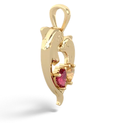 Lab Ruby Dolphin Heart 14K Yellow Gold pendant P5820