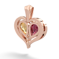 Lab Ruby Two Become One 14K Rose Gold pendant P5330