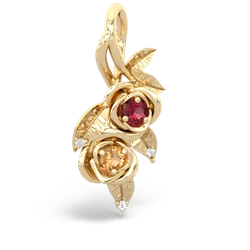 Lab Ruby Rose Vine 14K Yellow Gold pendant P5680