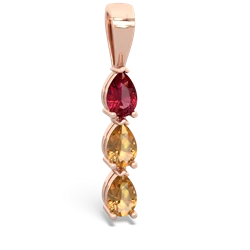 Lab Ruby Dew Drops 14K Rose Gold pendant P2251