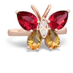 Lab Ruby Butterfly 14K Rose Gold ring R2215