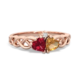 Lab Ruby Heart To Heart Braid 14K Rose Gold ring R5870