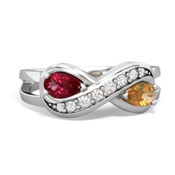 Lab Ruby Diamond Infinity 14K White Gold ring R5390