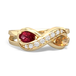 Lab Ruby Diamond Infinity 14K Yellow Gold ring R5390