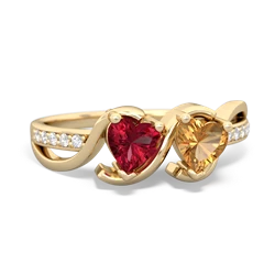 Lab Ruby Side By Side 14K Yellow Gold ring R3090