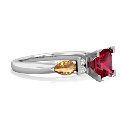 Lab Ruby 6Mm Princess Eternal Embrace Engagement 14K White Gold ring C2002