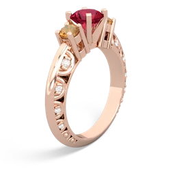 Lab Ruby Art Deco Eternal Embrace Engagement 14K Rose Gold ring C2003