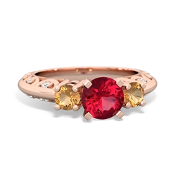 Lab Ruby Art Deco Eternal Embrace Engagement 14K Rose Gold ring C2003