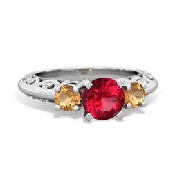 Lab Ruby Art Deco Eternal Embrace Engagement 14K White Gold ring C2003