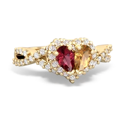 Lab Ruby Diamond Twist 'One Heart' 14K Yellow Gold ring R2640HRT