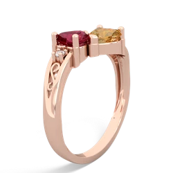 Lab Ruby Snuggling Hearts 14K Rose Gold ring R2178