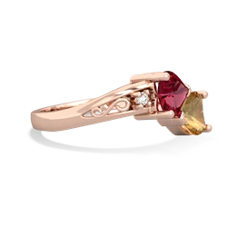 Lab Ruby Snuggling Hearts 14K Rose Gold ring R2178