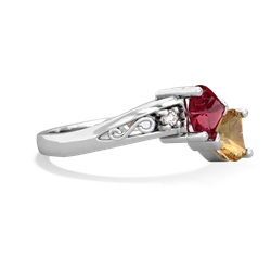 Lab Ruby Snuggling Hearts 14K White Gold ring R2178