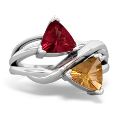 Lab Ruby Split Band Swirl 14K White Gold ring R2341