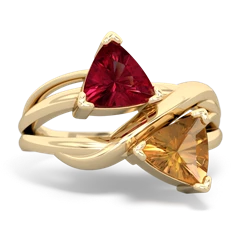 Lab Ruby Split Band Swirl 14K Yellow Gold ring R2341