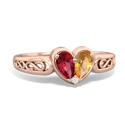 Lab Ruby Filligree 'One Heart' 14K Rose Gold ring R5070