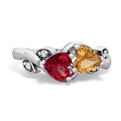Lab Ruby Floral Elegance 14K White Gold ring R5790