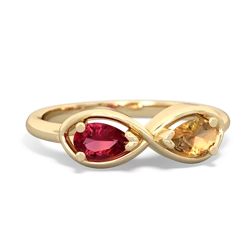 Lab Ruby Infinity 14K Yellow Gold ring R5050