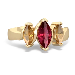 Lab Ruby Three Peeks 14K Yellow Gold ring R2433