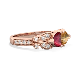 Lab Ruby Diamond Butterflies 14K Rose Gold ring R5601