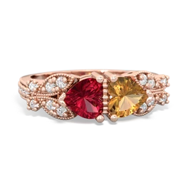 Lab Ruby Diamond Butterflies 14K Rose Gold ring R5601