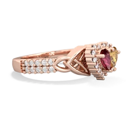 Lab Ruby Celtic Knot Two Hearts As One 14K Rose Gold ring R2644HRT