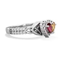 Lab Ruby Celtic Knot Two Hearts As One 14K White Gold ring R2644HRT