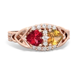 Lab Ruby Sparkling Celtic Knot 14K Rose Gold ring R2645