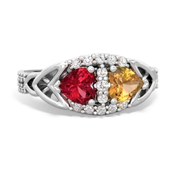 Lab Ruby Sparkling Celtic Knot 14K White Gold ring R2645