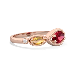 Lab Ruby Milgrain Marquise 14K Rose Gold ring R5700