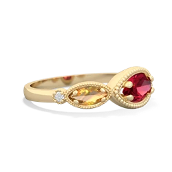 Lab Ruby Milgrain Marquise 14K Yellow Gold ring R5700