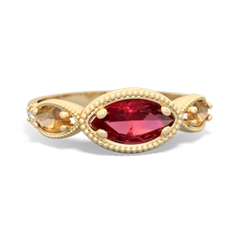 Lab Ruby Milgrain Marquise 14K Yellow Gold ring R5700