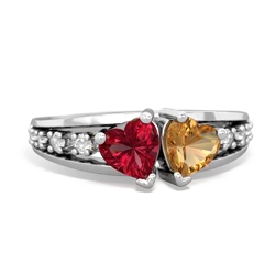 Lab Ruby Heart To Heart 14K White Gold ring R3342