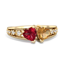 Lab Ruby Heart To Heart 14K Yellow Gold ring R3342