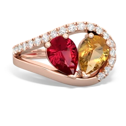 Lab Ruby Nestled Heart Keepsake 14K Rose Gold ring R5650