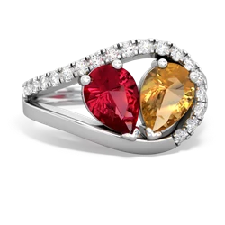 Lab Ruby Nestled Heart Keepsake 14K White Gold ring R5650