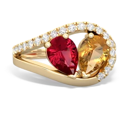 Lab Ruby Nestled Heart Keepsake 14K Yellow Gold ring R5650