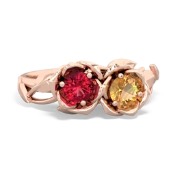 Lab Ruby Rose Garden 14K Rose Gold ring R5510