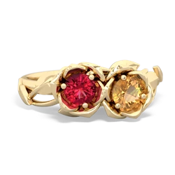 Lab Ruby Rose Garden 14K Yellow Gold ring R5510