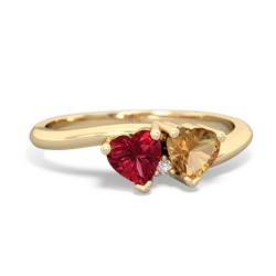 Lab Ruby Sweethearts 14K Yellow Gold ring R5260